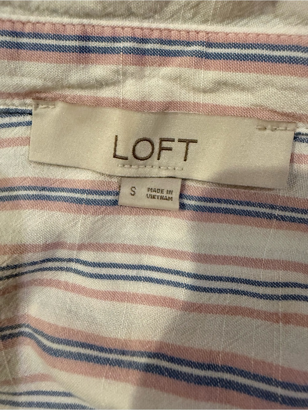 LOFT Striped Button Front Cap Sleeve Collared Rayon Blouse Pink Blue S - Picture 4 of 10